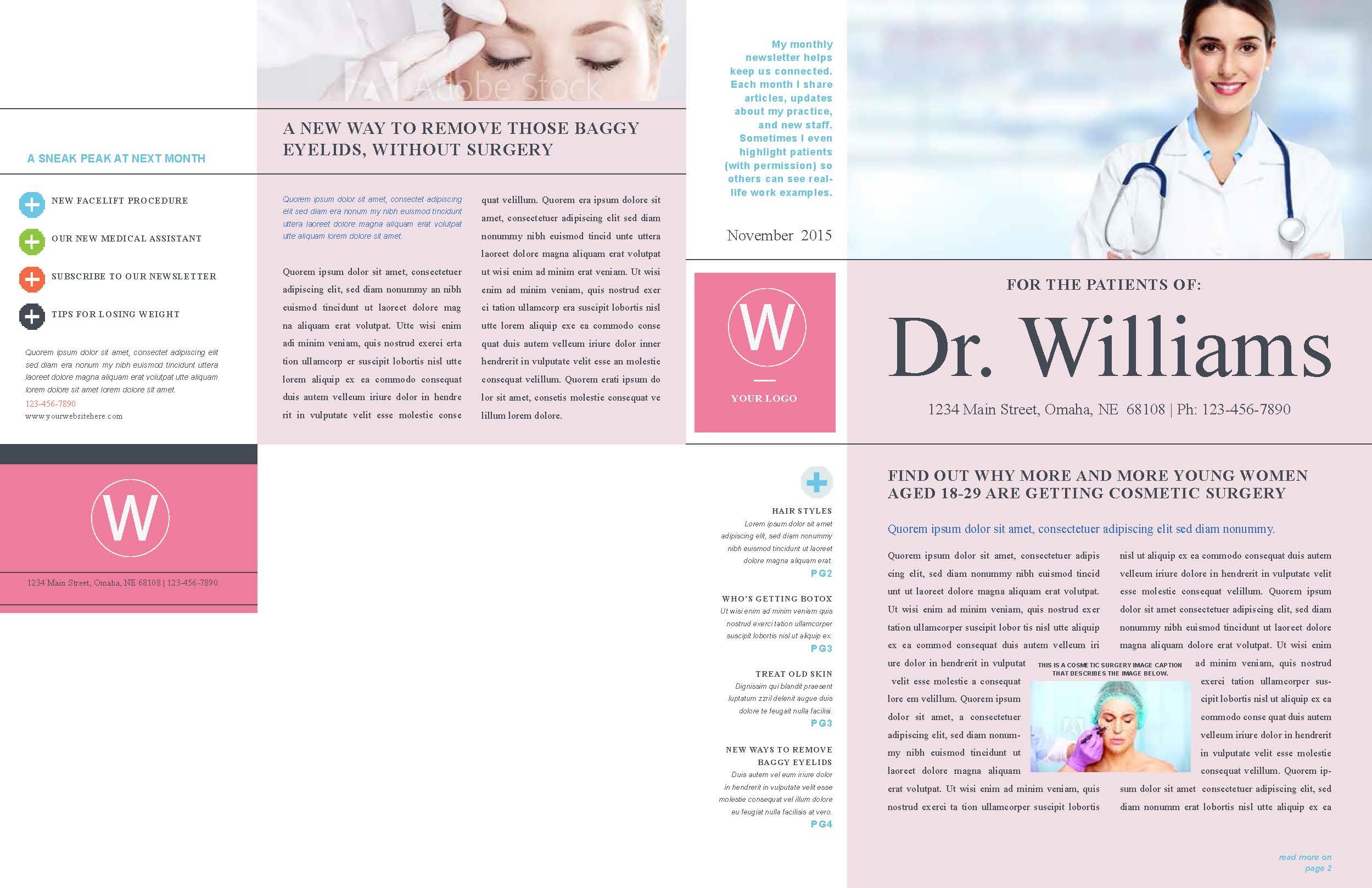 Plastic surgery newsletter pages 1 and 4